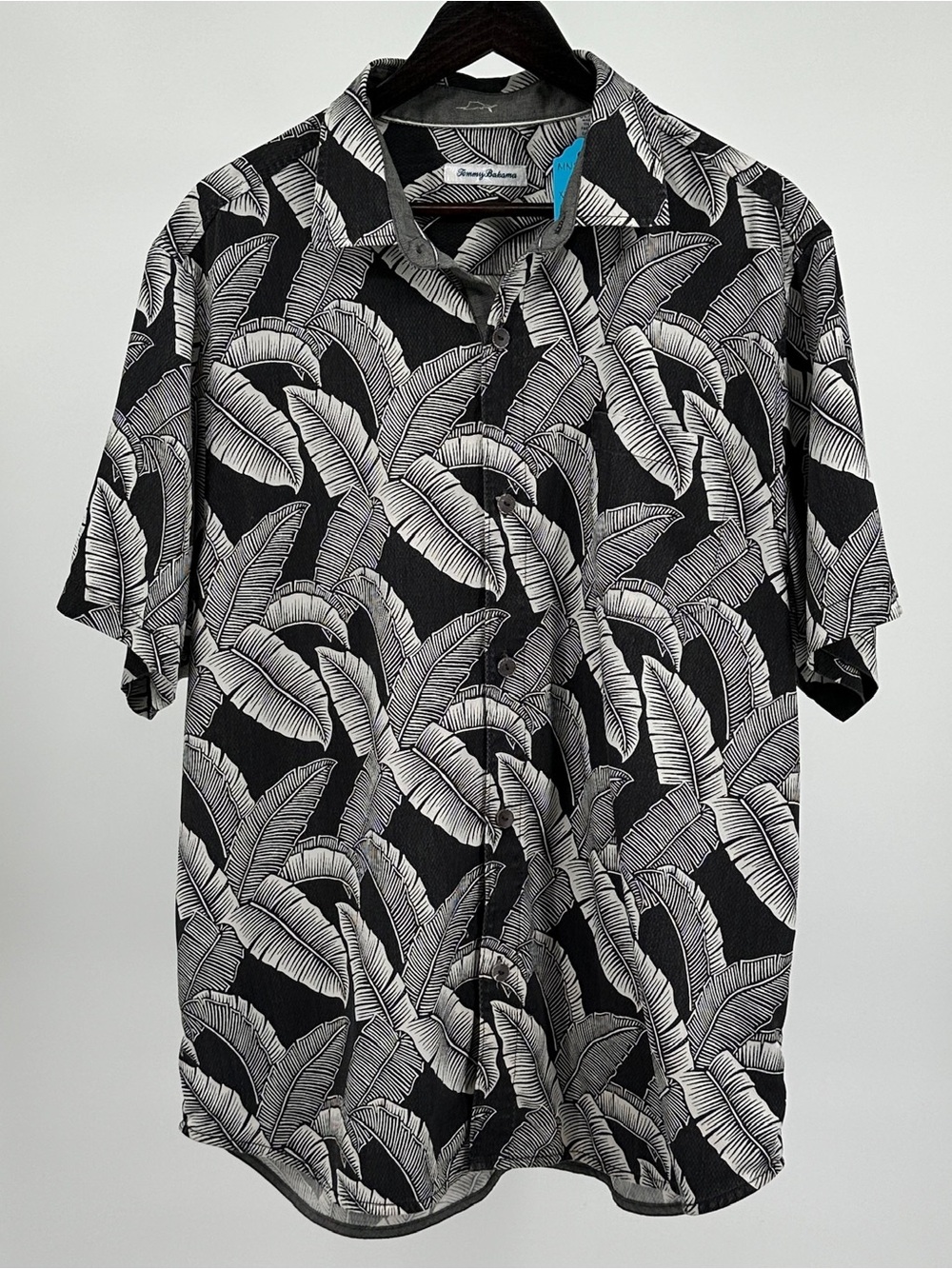 Tommy Bahama Silk Blend Camp Shirt XLT Charcoal Gray Tropical Banana Leaf Shirt - Picture 2 of 7